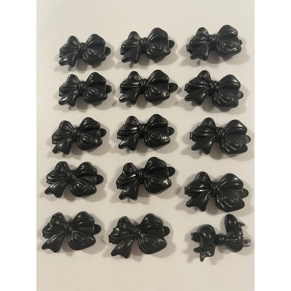 Vintage Lot Of 15 Girl's Hair Clip‎ Barrettes Bows Black Plastic 80's 90's Y2K